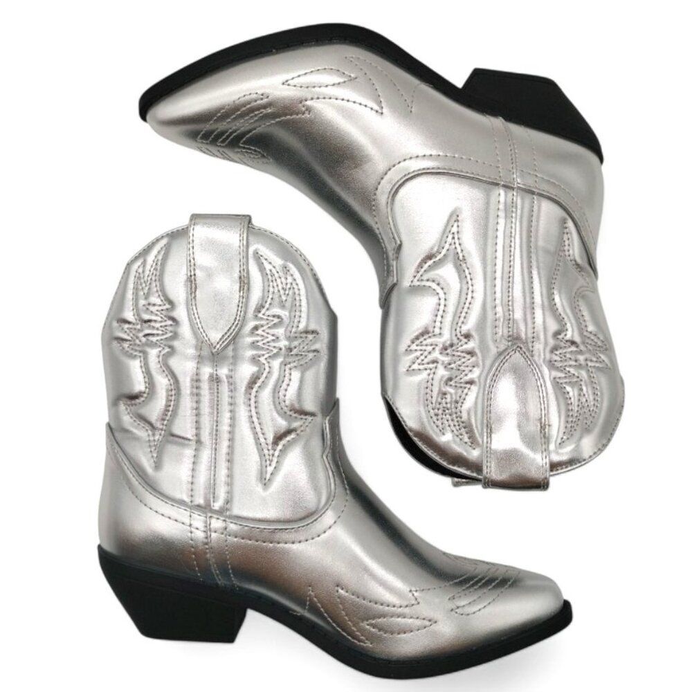 Soda Rigging S  Size 7 Silver Metallic Embroidered Western Stitch Ankle Boots